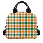 White Orange And Green Plaid Print Insulated Lunch Bag