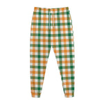 White Orange And Green Plaid Print Jogger Pants
