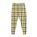White Orange And Green Plaid Print Jogger Pants