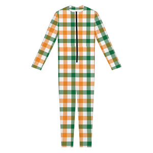 White Orange And Green Plaid Print Jumpsuit