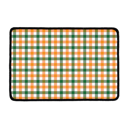 White Orange And Green Plaid Print Kitchen Mat