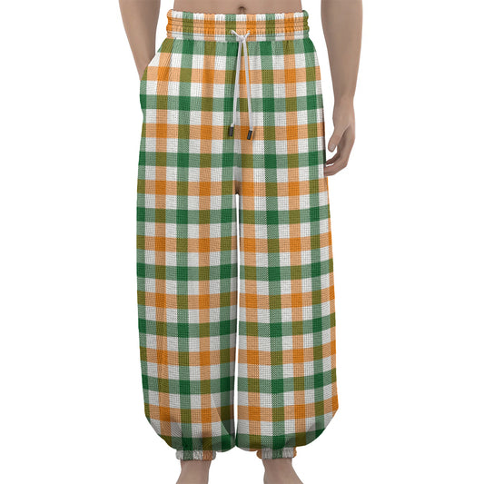 White Orange And Green Plaid Print Lantern Pants