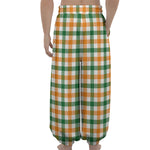 White Orange And Green Plaid Print Lantern Pants