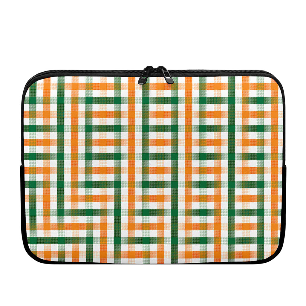 White Orange And Green Plaid Print Laptop Sleeve
