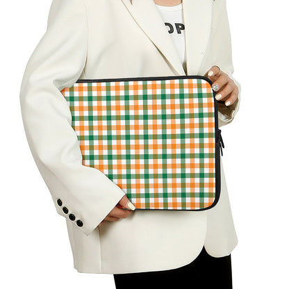 White Orange And Green Plaid Print Laptop Sleeve