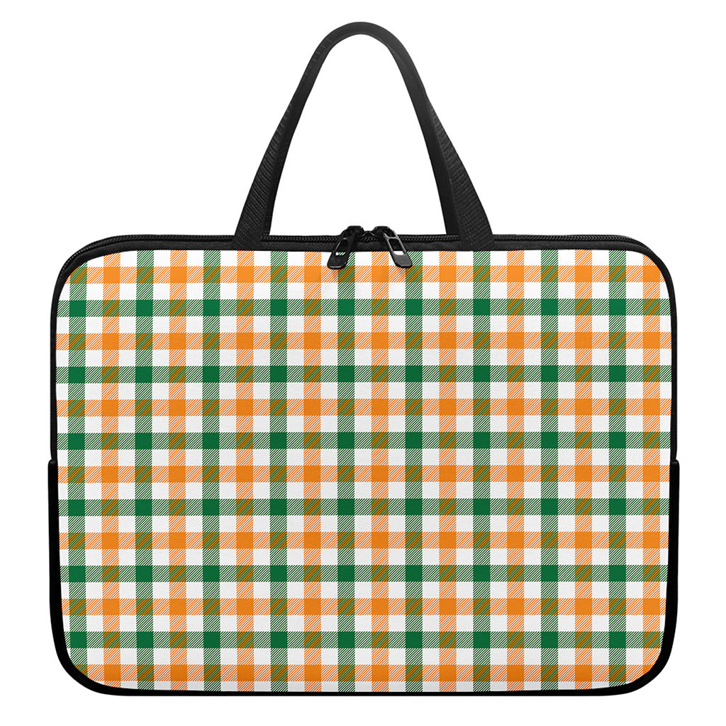 White Orange And Green Plaid Print Laptop Sleeve With Handle
