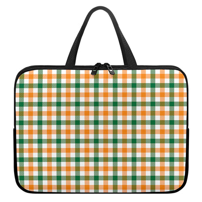 White Orange And Green Plaid Print Laptop Sleeve With Handle