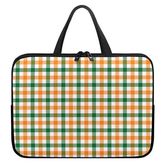 White Orange And Green Plaid Print Laptop Sleeve With Handle