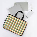 White Orange And Green Plaid Print Laptop Sleeve With Handle