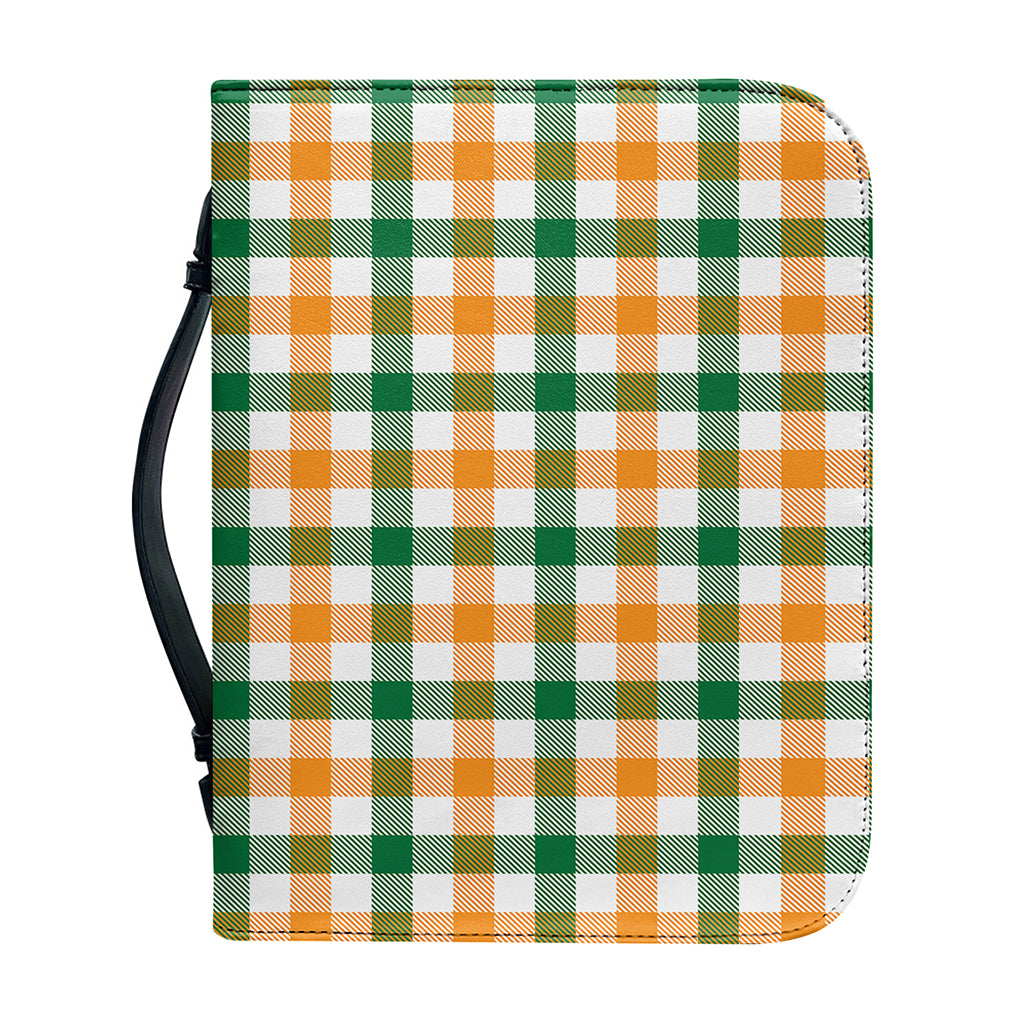 White Orange And Green Plaid Print Leather Bible Cover