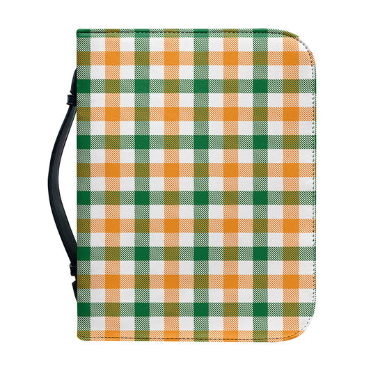 White Orange And Green Plaid Print Leather Bible Cover