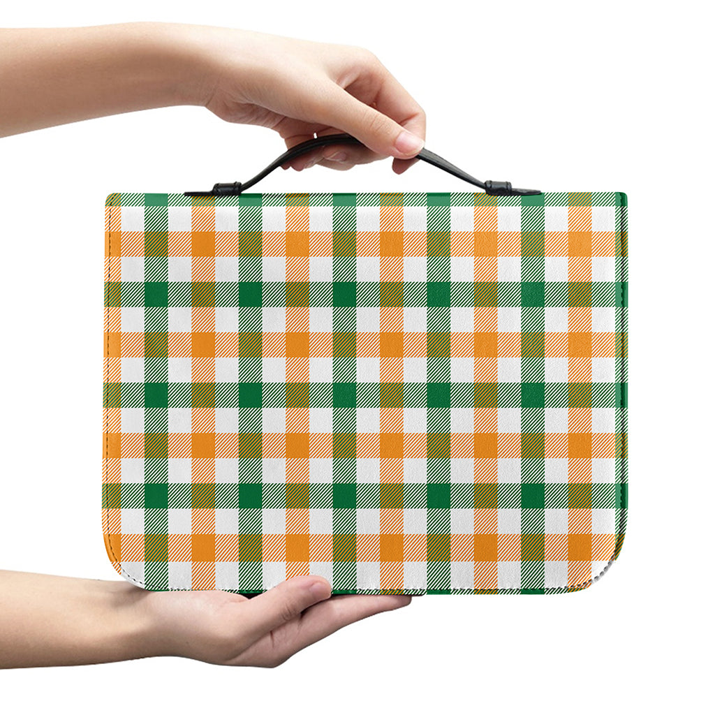 White Orange And Green Plaid Print Leather Bible Cover