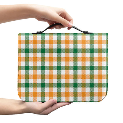 White Orange And Green Plaid Print Leather Bible Cover