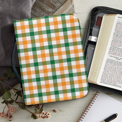 White Orange And Green Plaid Print Leather Bible Cover