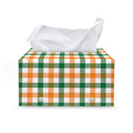 White Orange And Green Plaid Print Leather Tissue Box Cover