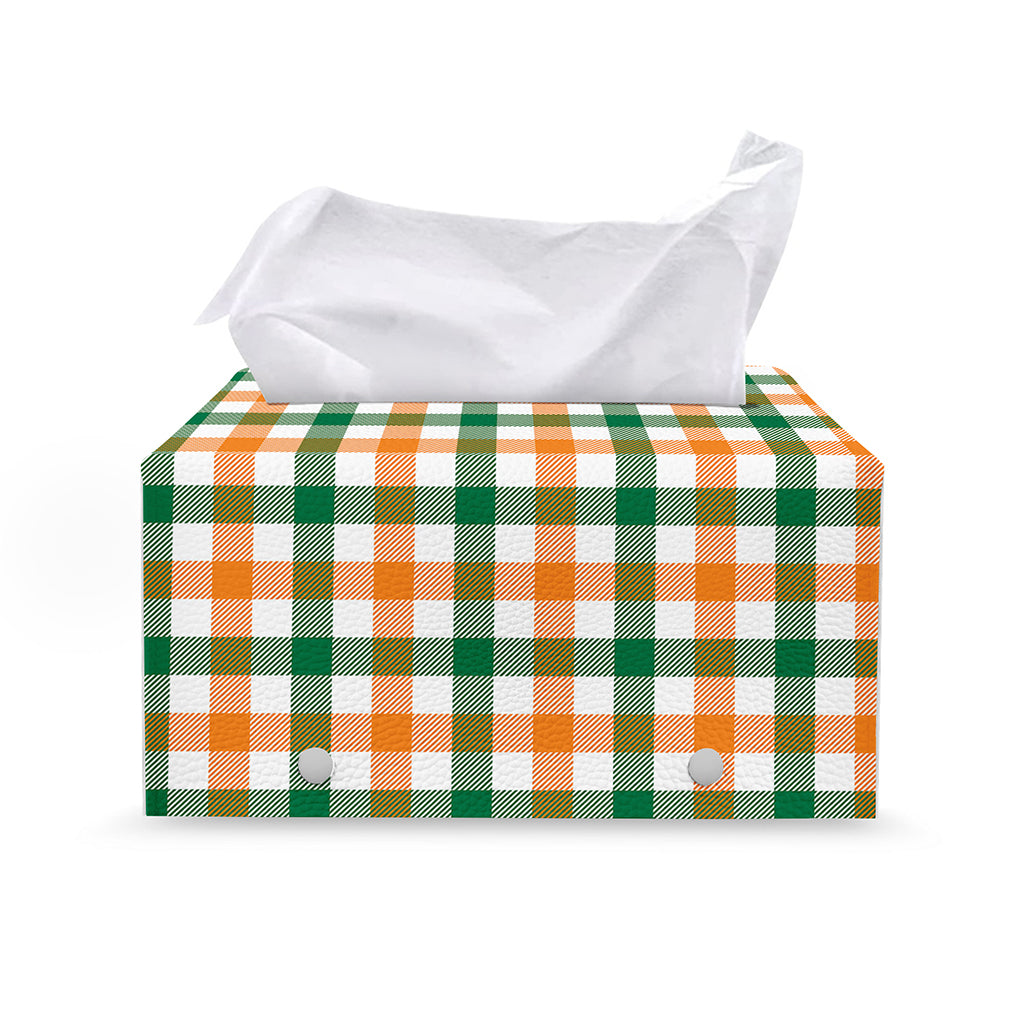 White Orange And Green Plaid Print Leather Tissue Box Cover
