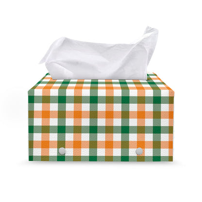 White Orange And Green Plaid Print Leather Tissue Box Cover