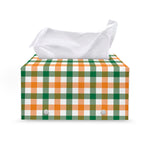 White Orange And Green Plaid Print Leather Tissue Box Cover