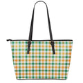 White Orange And Green Plaid Print Leather Tote Bag With Zipper