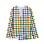 White Orange And Green Plaid Print Long Sleeve Short Coat