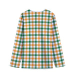 White Orange And Green Plaid Print Long Sleeve Short Coat