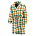 White Orange And Green Plaid Print Men's Bathrobe