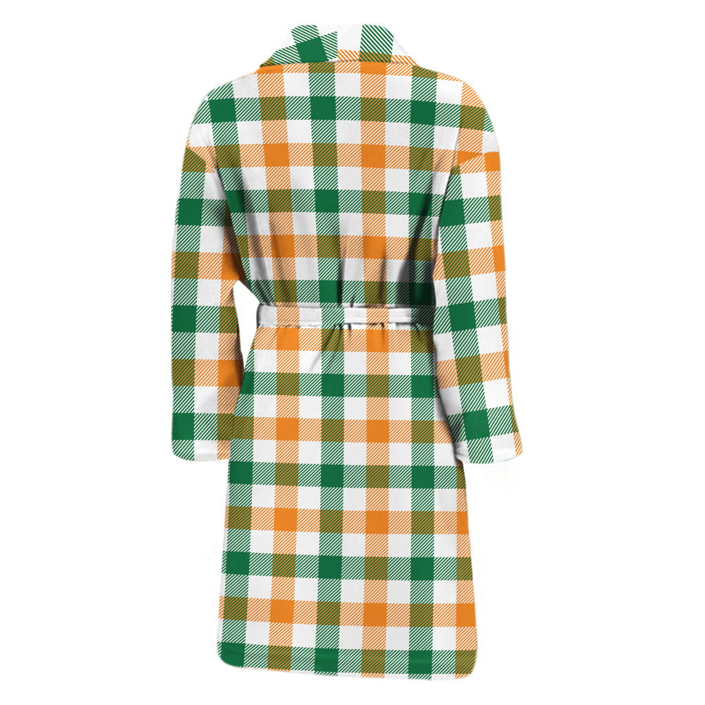 White Orange And Green Plaid Print Men's Bathrobe