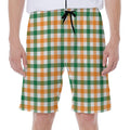 White Orange And Green Plaid Print Men's Beach Shorts