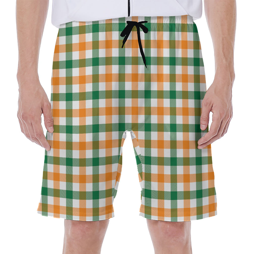 White Orange And Green Plaid Print Men's Beach Shorts