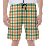 White Orange And Green Plaid Print Men's Beach Shorts