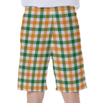 White Orange And Green Plaid Print Men's Beach Shorts