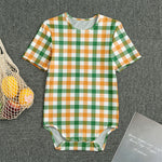 White Orange And Green Plaid Print Men's Bodysuit