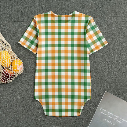 White Orange And Green Plaid Print Men's Bodysuit