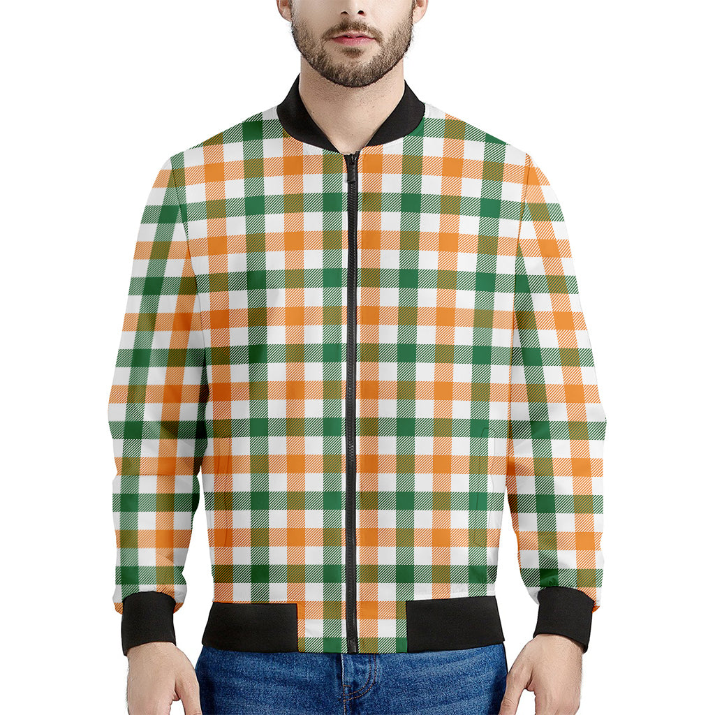 White Orange And Green Plaid Print Men's Bomber Jacket