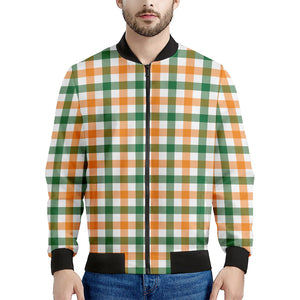 White Orange And Green Plaid Print Men's Bomber Jacket