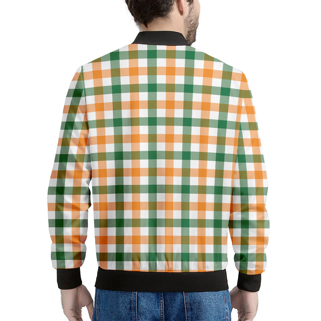 White Orange And Green Plaid Print Men's Bomber Jacket