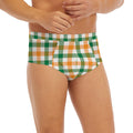 White Orange And Green Plaid Print Men's Briefs