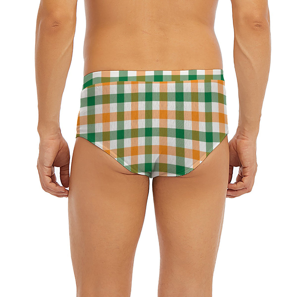 White Orange And Green Plaid Print Men's Briefs