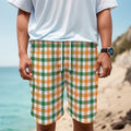 White Orange And Green Plaid Print Men's Cargo Shorts