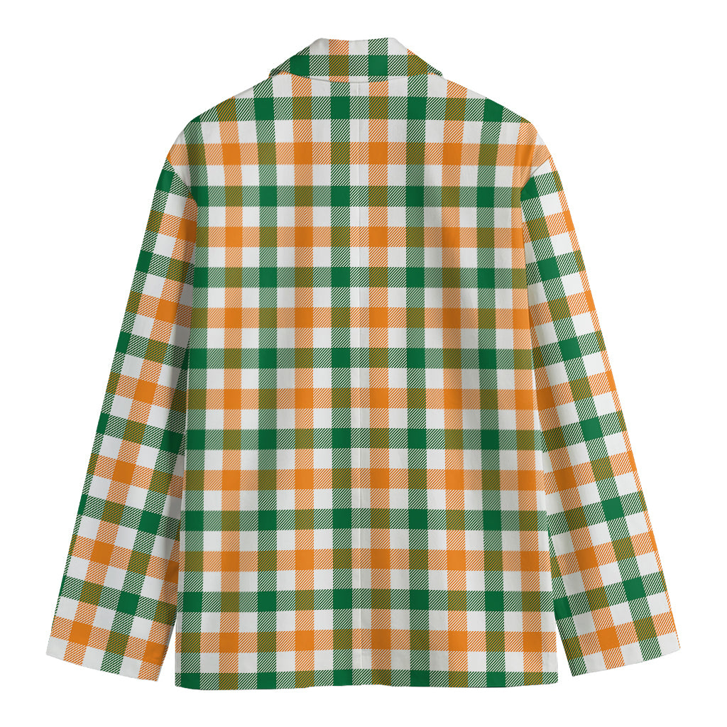 White Orange And Green Plaid Print Men's Cotton Blazer