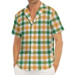White Orange And Green Plaid Print Men's Deep V-Neck Shirt