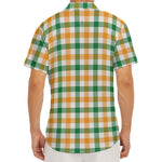 White Orange And Green Plaid Print Men's Deep V-Neck Shirt