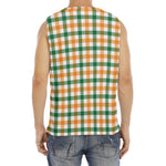 White Orange And Green Plaid Print Men's Fitness Tank Top