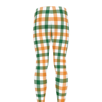 White Orange And Green Plaid Print Men's leggings