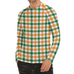 White Orange And Green Plaid Print Men's Long Sleeve Rash Guard