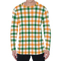 White Orange And Green Plaid Print Men's Long Sleeve T-Shirt