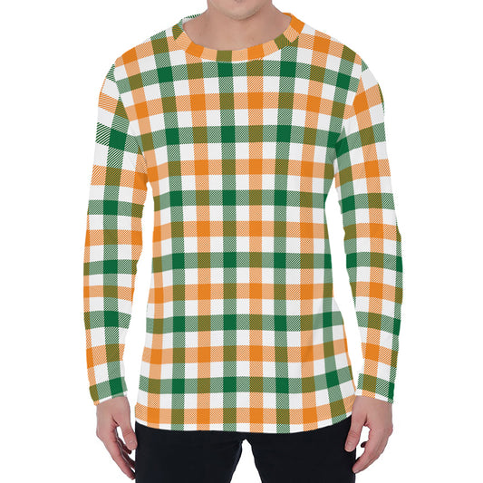 White Orange And Green Plaid Print Men's Long Sleeve T-Shirt