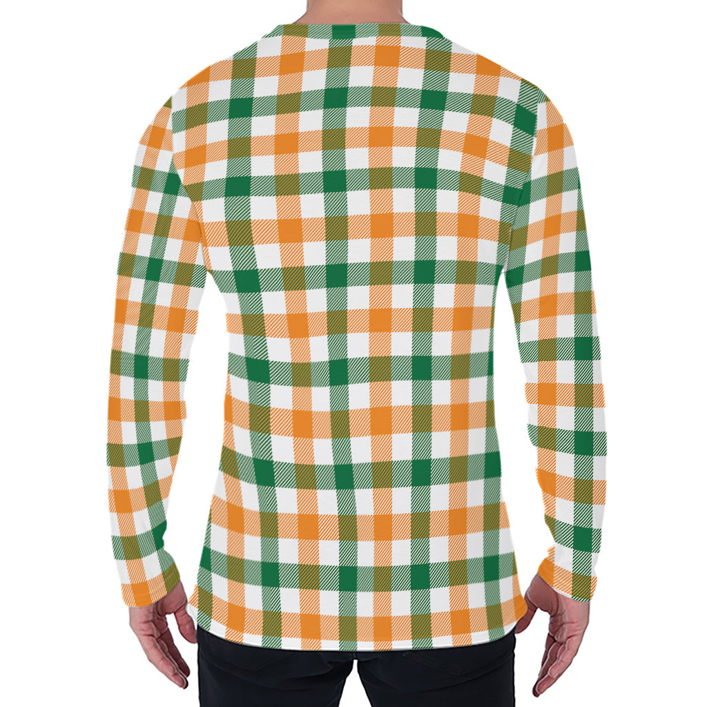 White Orange And Green Plaid Print Men's Long Sleeve T-Shirt