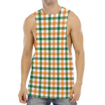 White Orange And Green Plaid Print Men's Muscle Tank Top