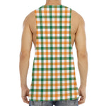 White Orange And Green Plaid Print Men's Muscle Tank Top